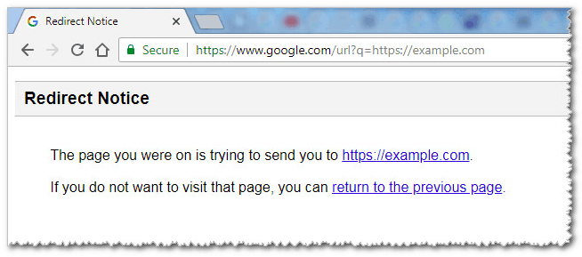 Screenshot showing a redirect notice on a webpage.