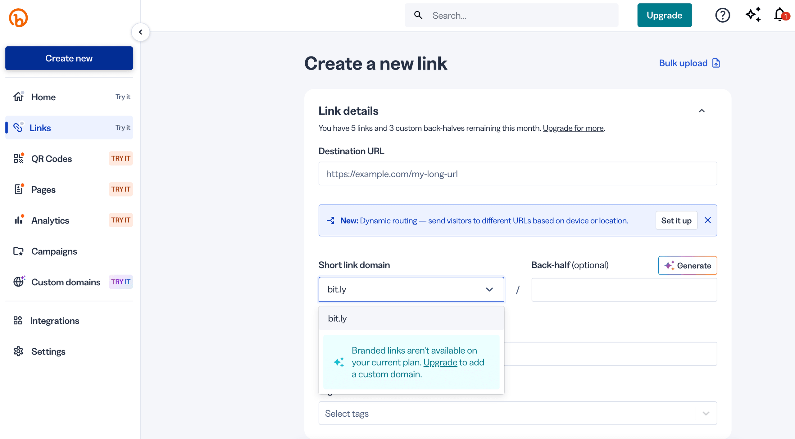 Screenshot inside Bitly's platform.