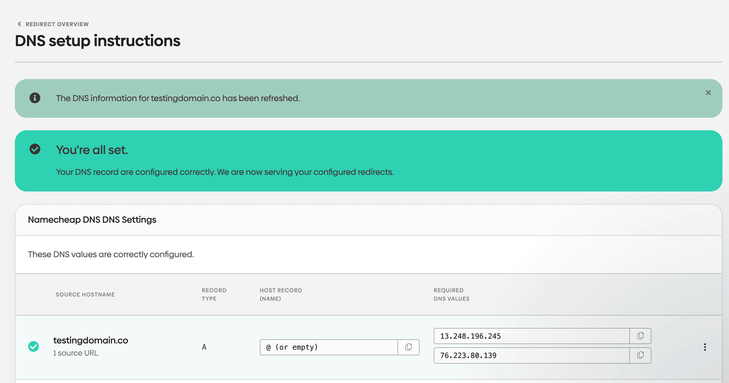 Screenshot showing a completed configuration in urllo.