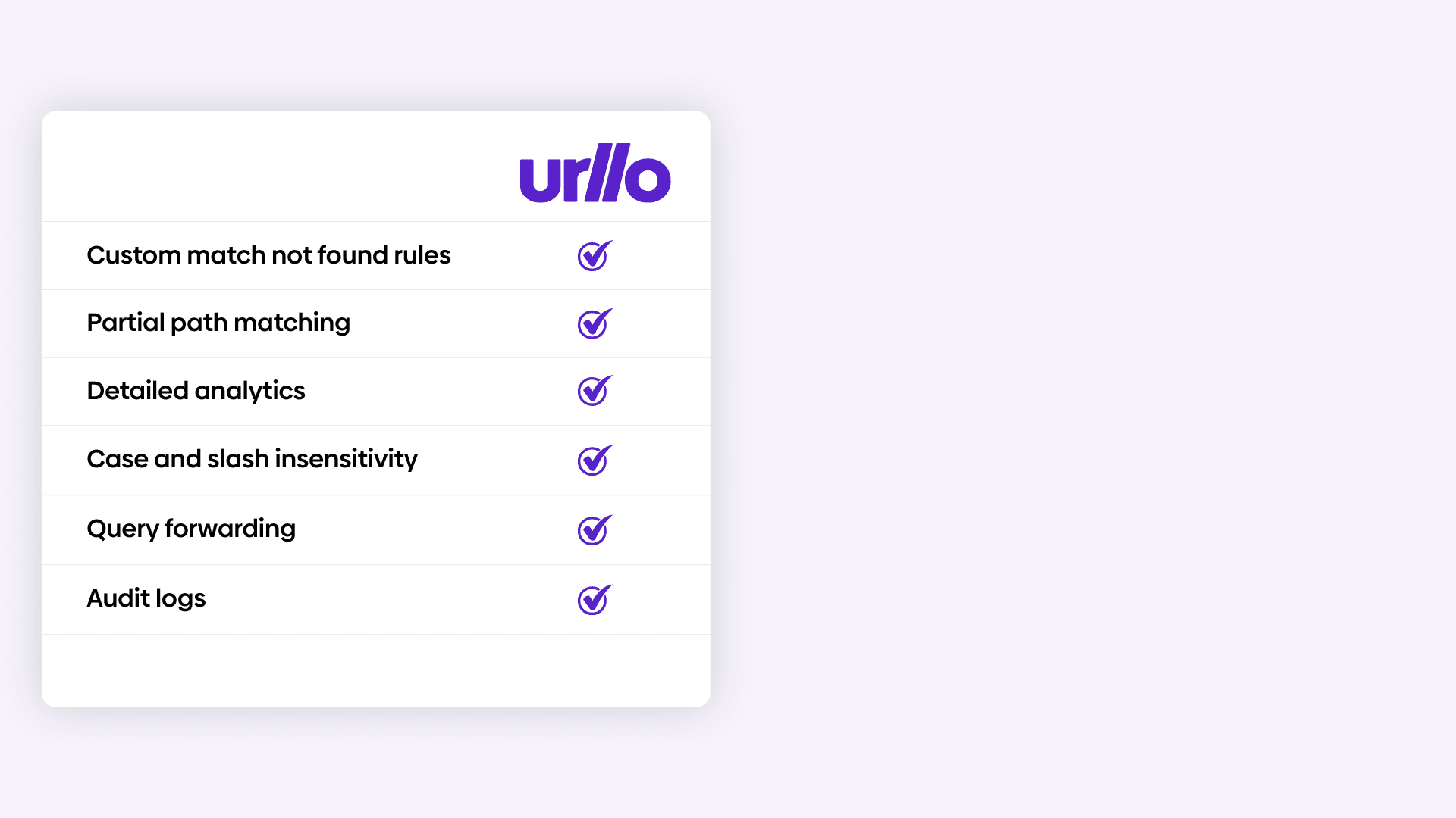 Graphic showing the features offered by urllo's url redirect service.