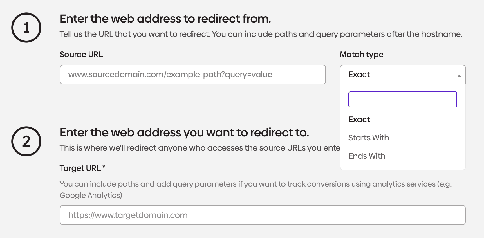 Screenshot of urllo dashboard showing how to create a redirect.