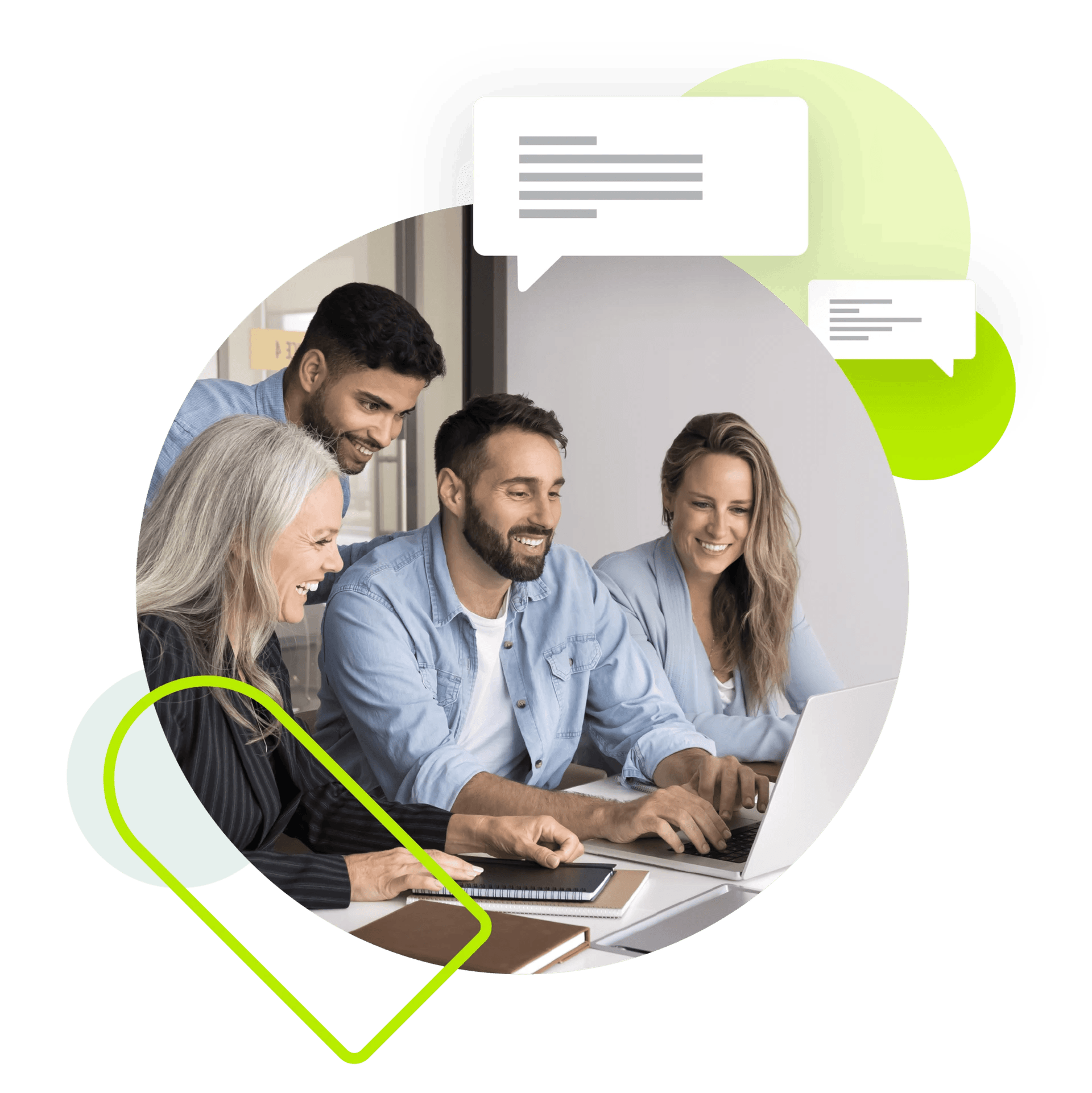 Graphic showing a group of people collaborating.