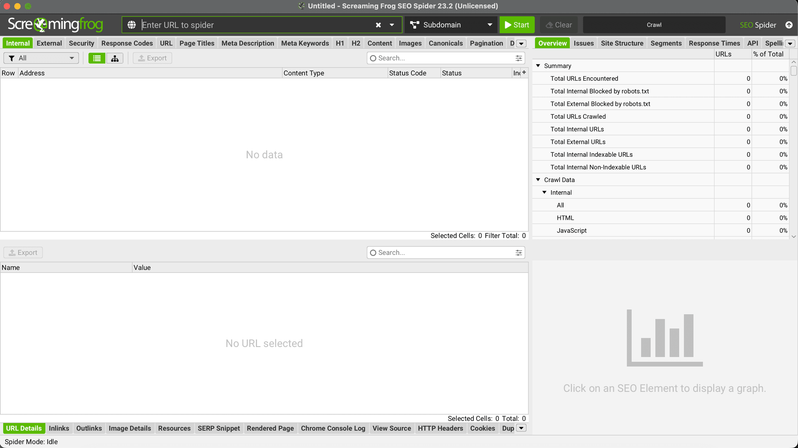 Screenshot of ScreamingFrog dashboard.