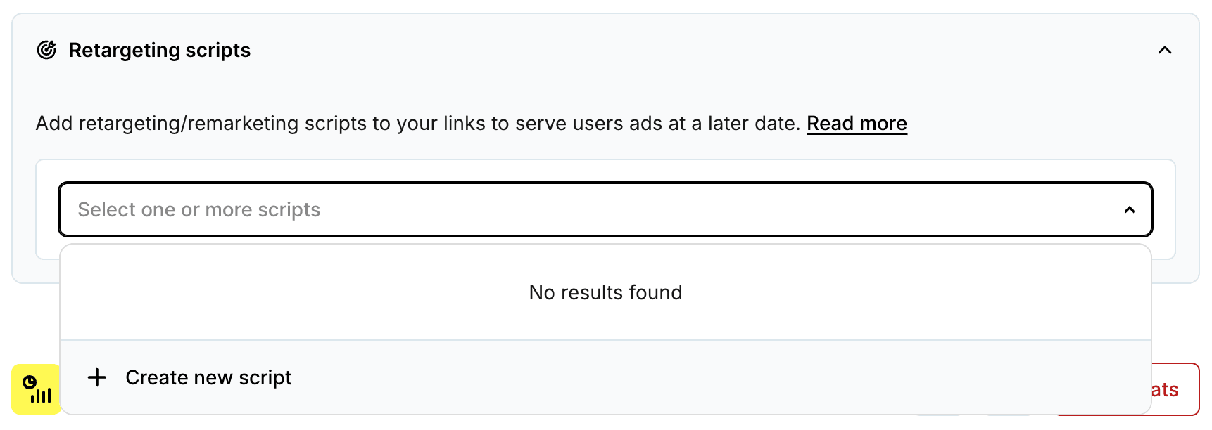 Screenshot showing the retargeting scripts feature in Rebrandly.