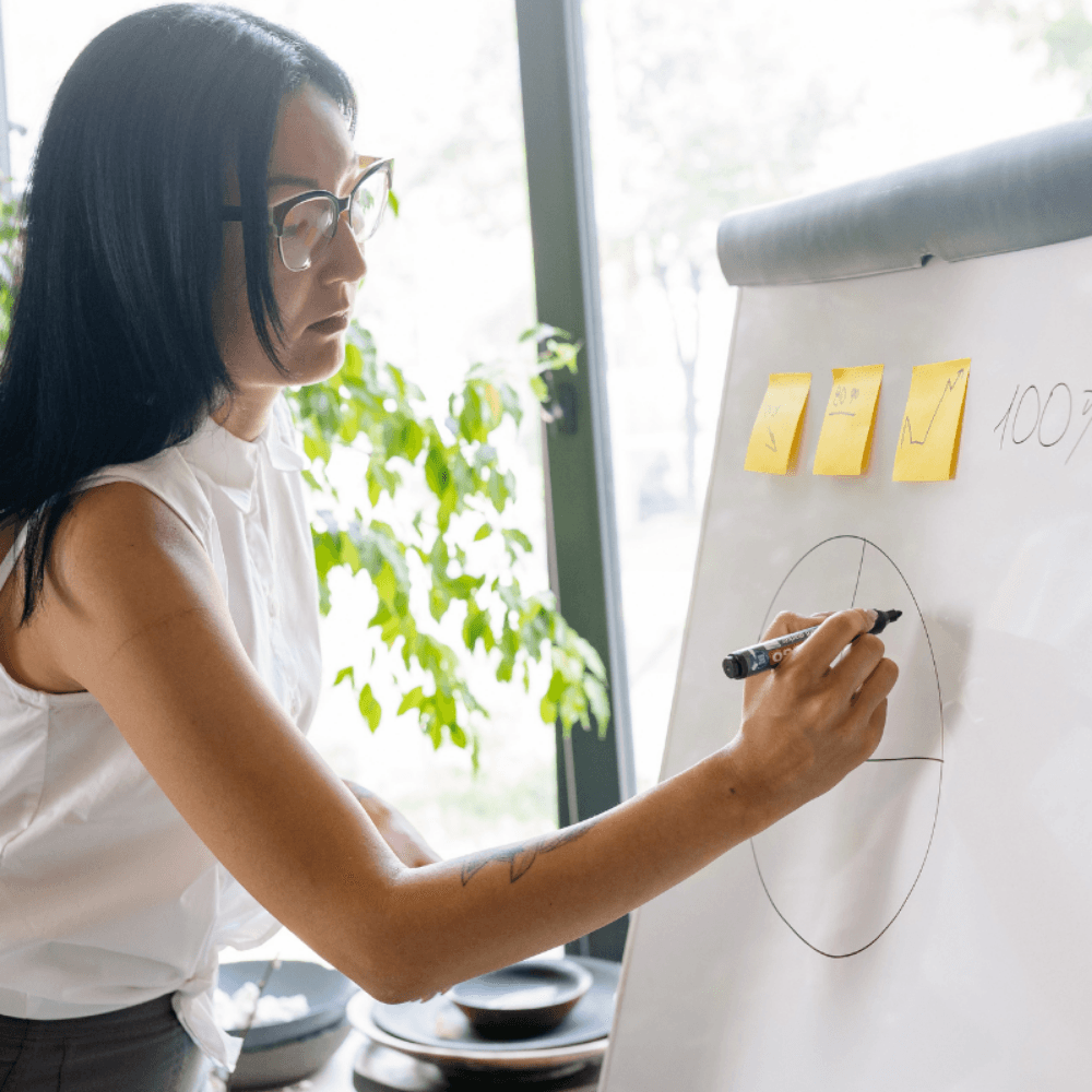 Photo of a person drawing a chart.