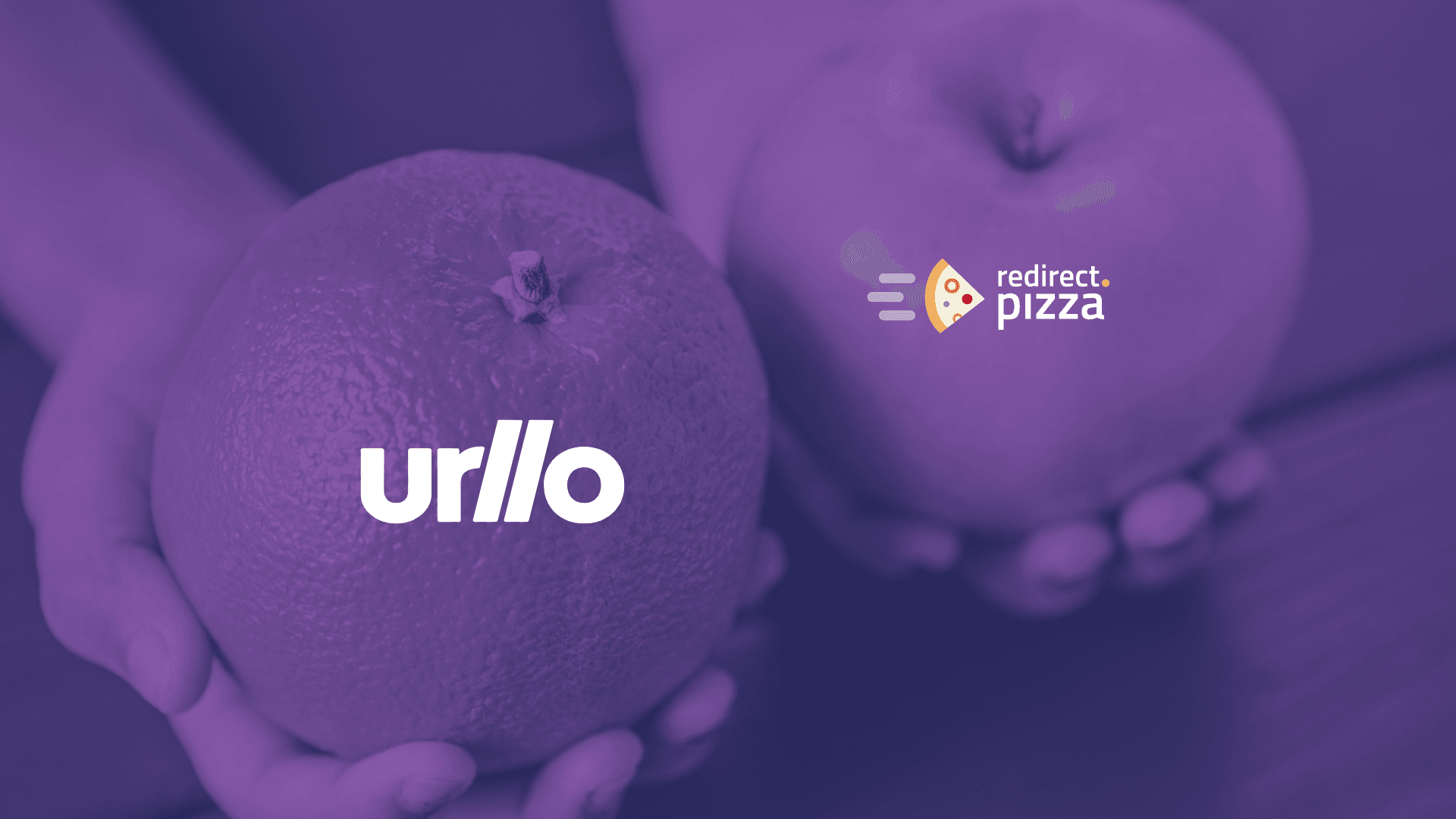 Graphic showing an apple and an orange being compared with the logo of urllo and redirect.pizza on each.