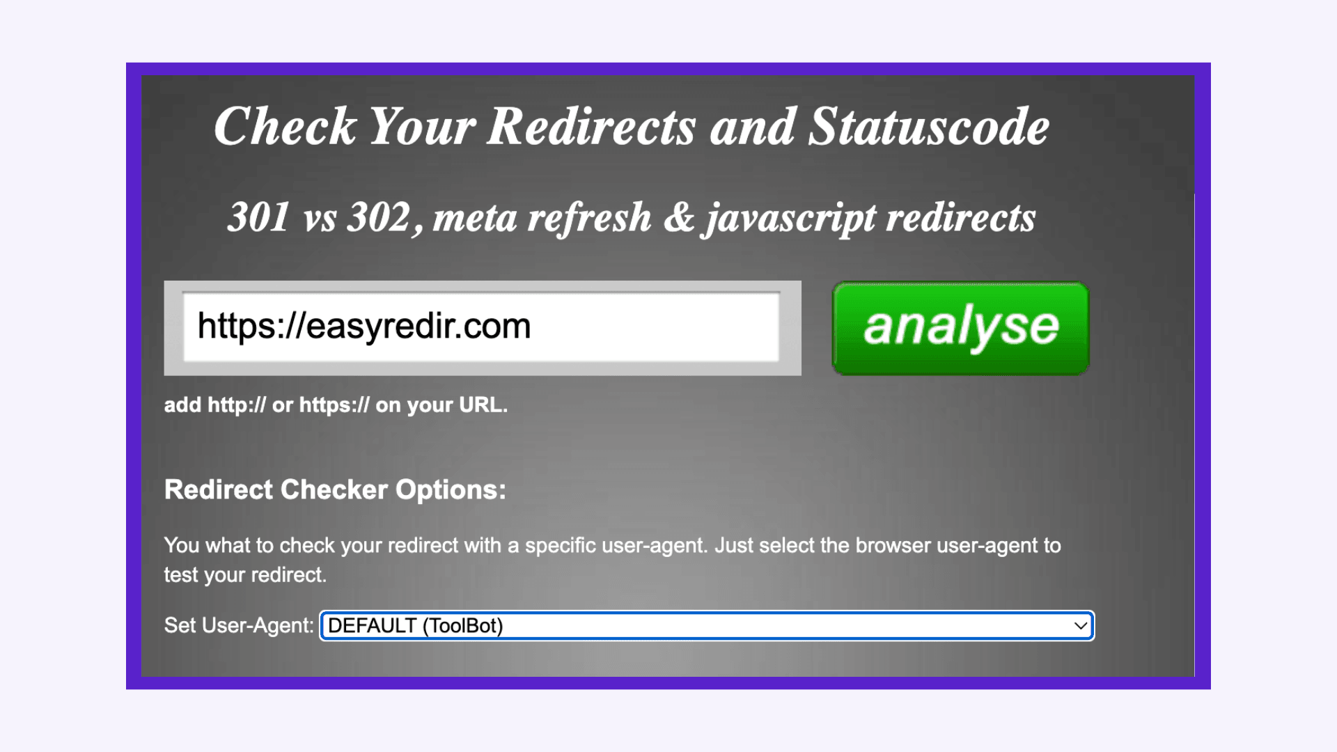 redirect-checker.org dashboard