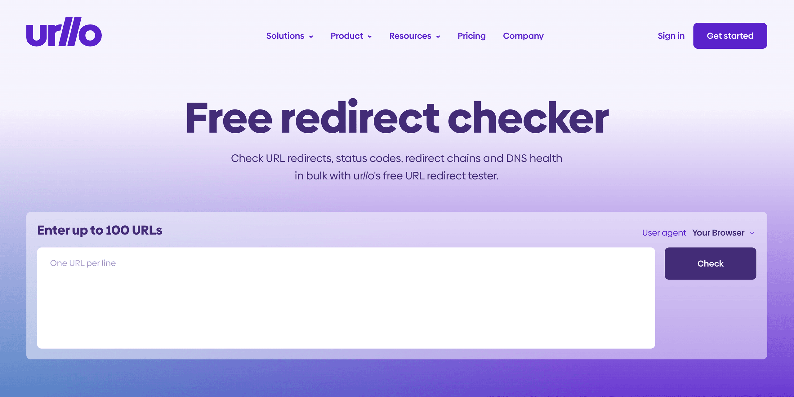 Screenshot of urllo redirect checker.