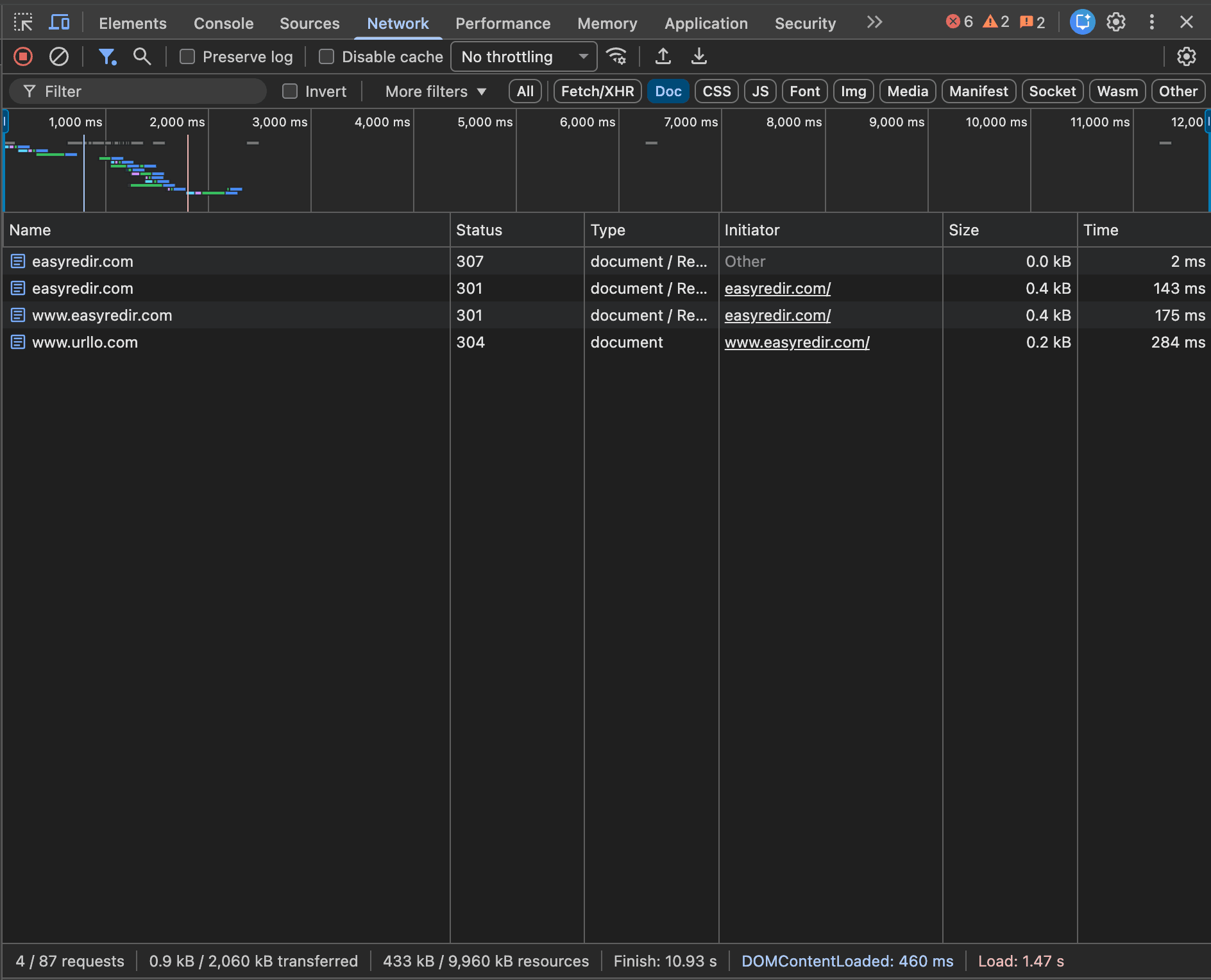 Screenshot showing the developer tab in chrome.