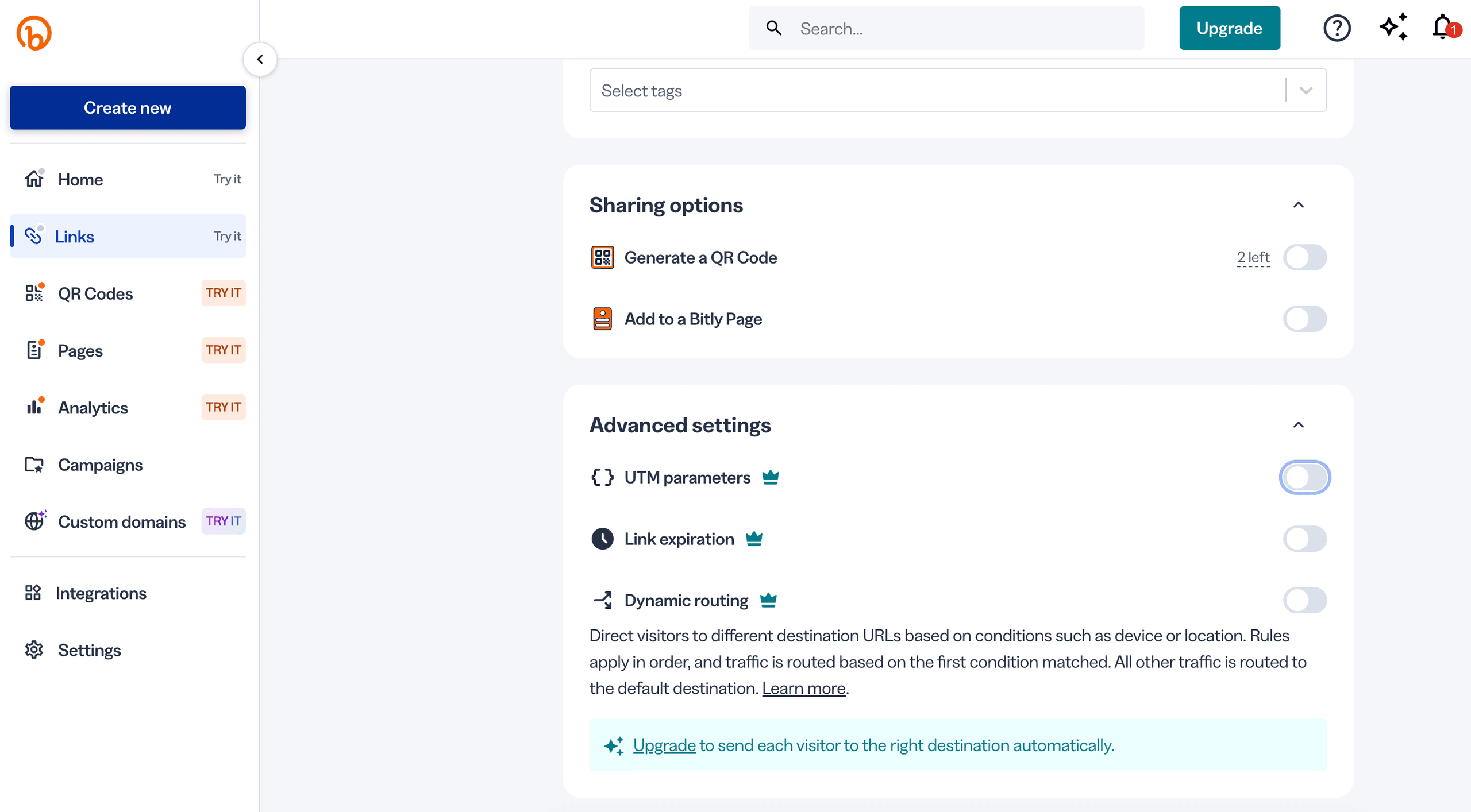 Screenshot showing Bitly sharing options.