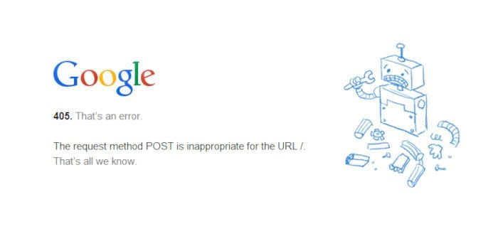 Google 405 error message.