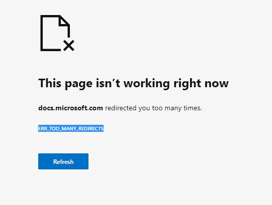 Screenshot showing an error message related to redirects.