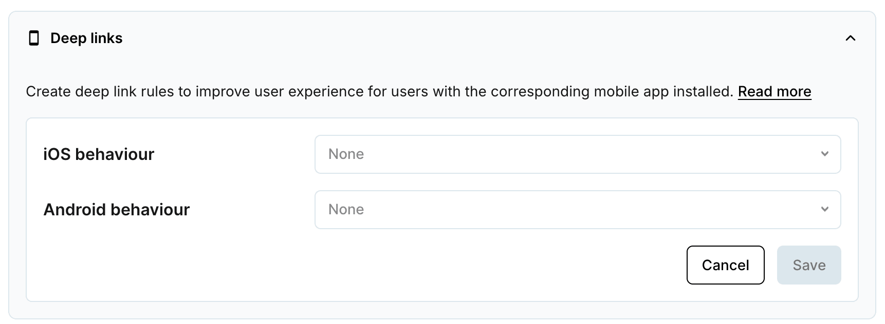 Screenshot showing deep links in Rebrandly platform.