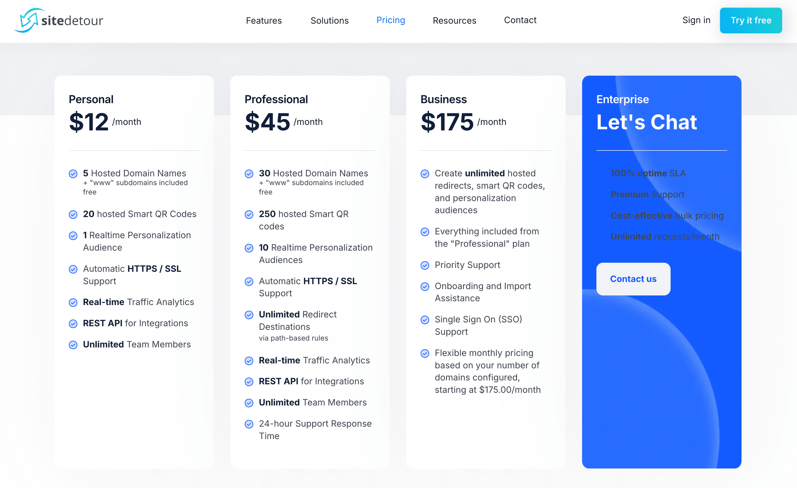 Screenshot of SiteDetour pricing.