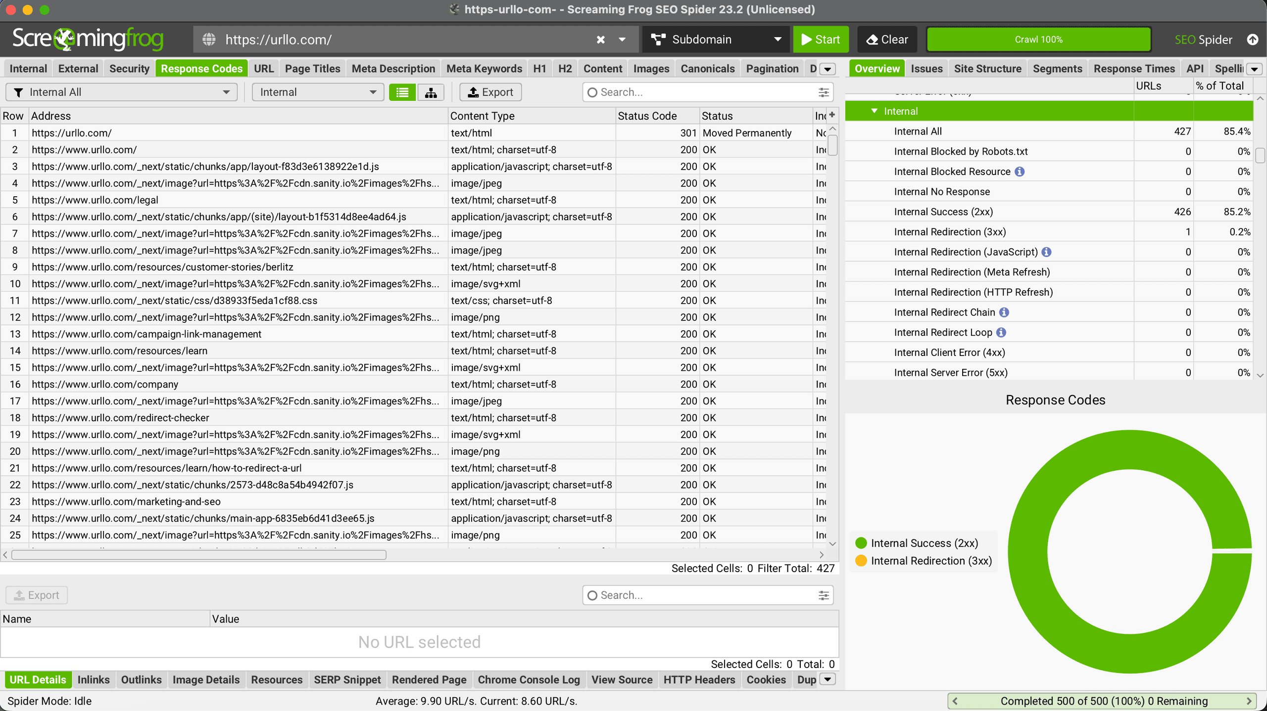 Screenshot using ScreamingFrog application