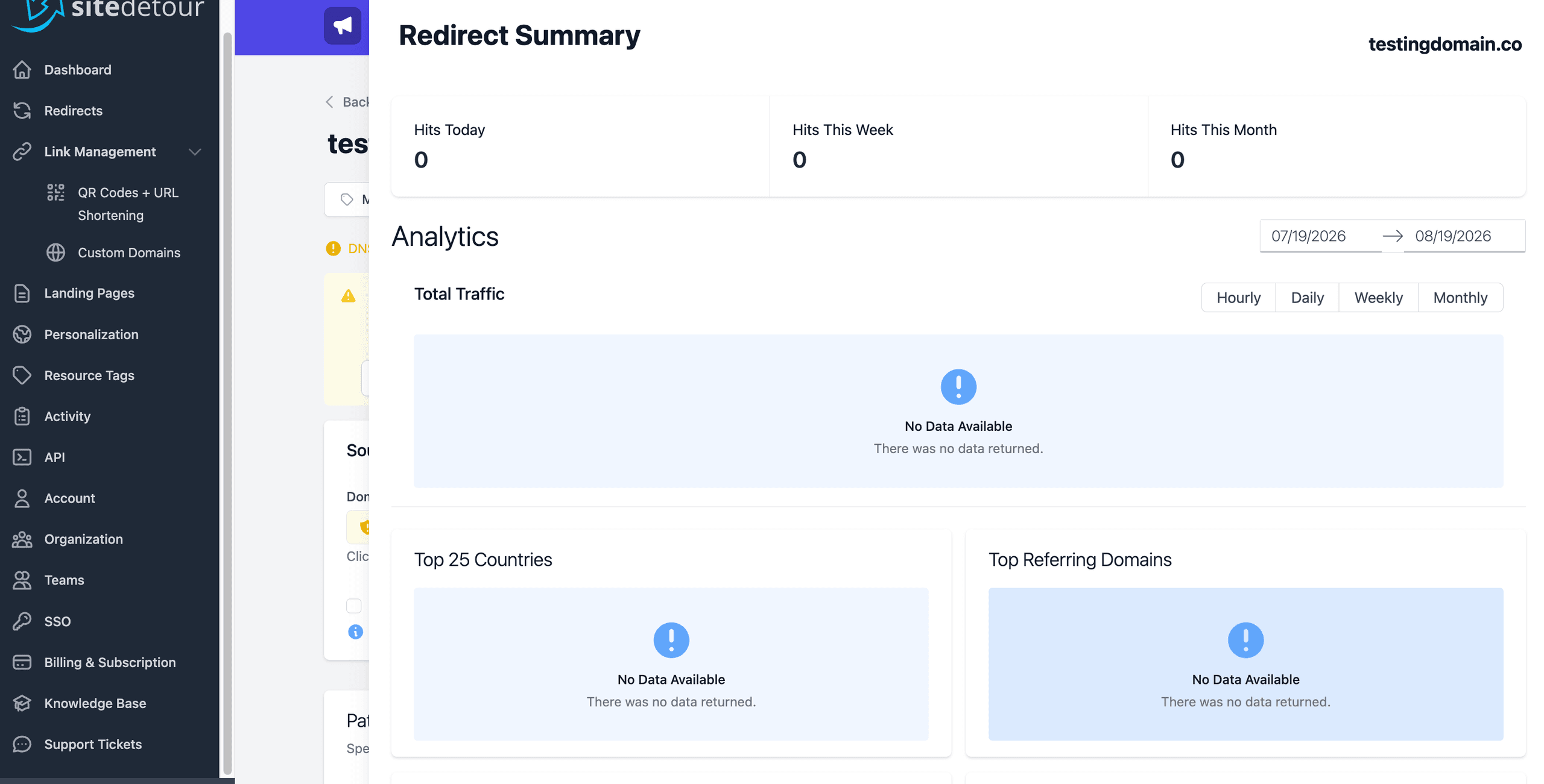Screenshot showing analytics in SiteDetour.