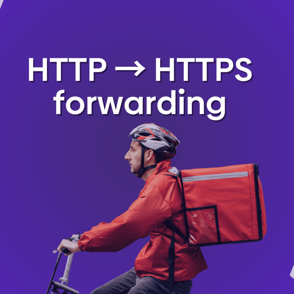 Photo of a person driving a bike with a text overlay reading "http-https forwarding"