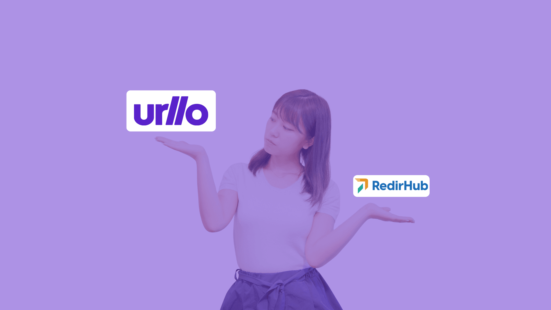 Graphic showing a person holding the logos for both urllo and RedirHub.