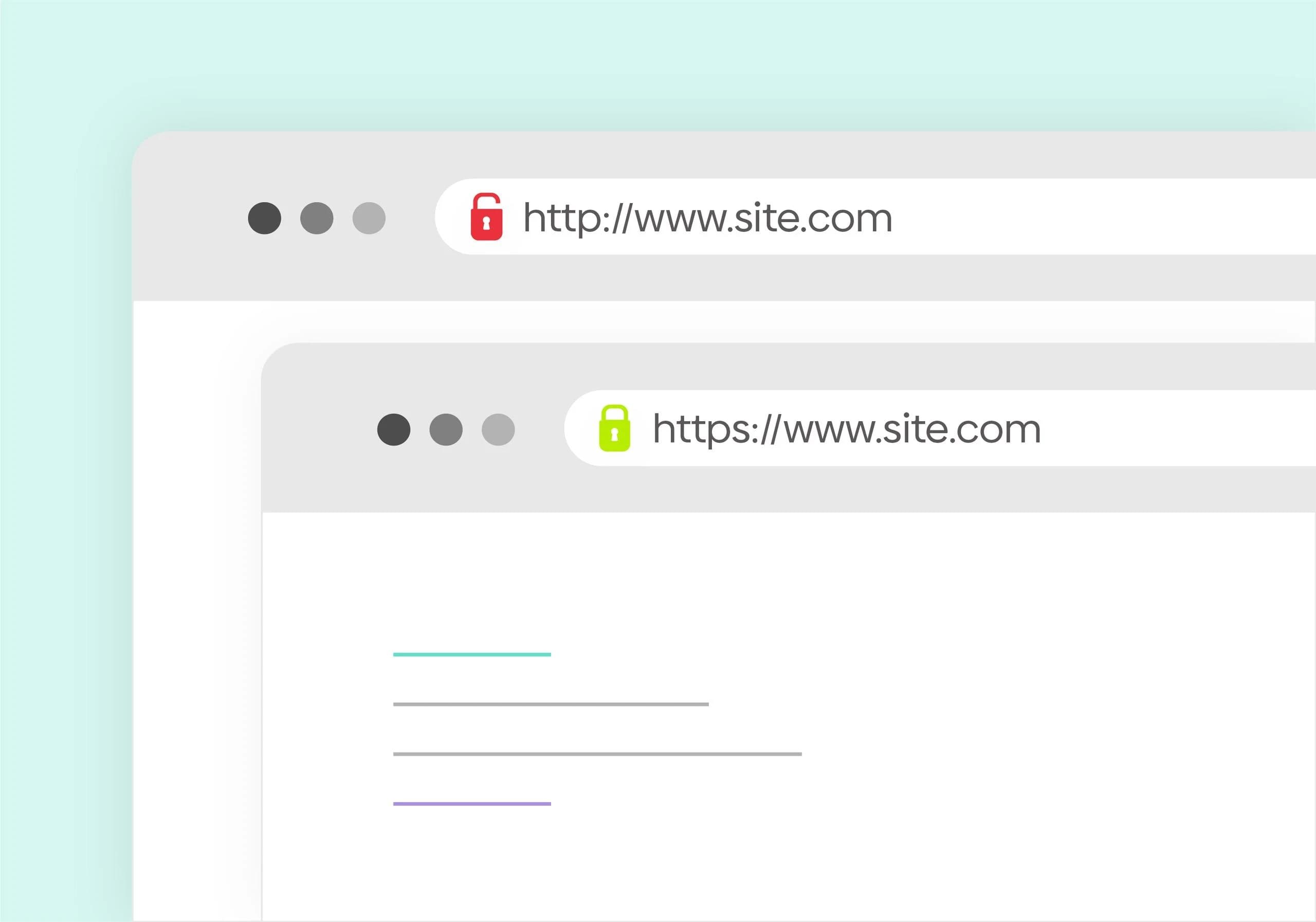 Graphic showing how a non-secured domain can be forwarding to be secured.
