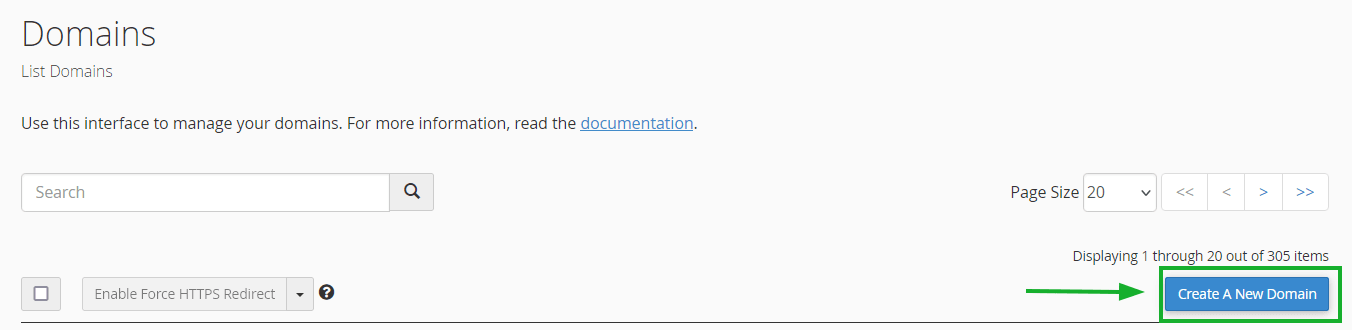 Screenshot showing the domains section in cPanel.